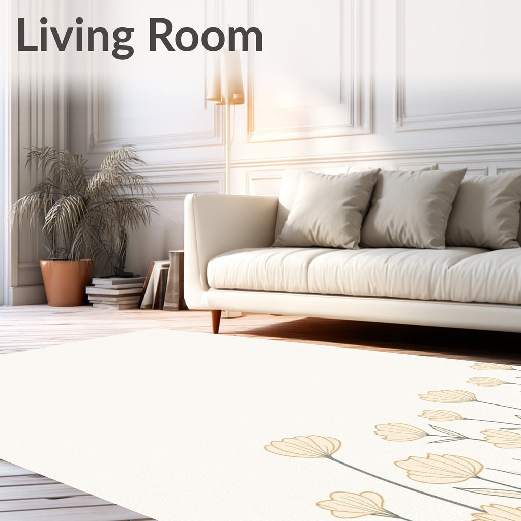 Minimalist Cream Floral Meadow Rug