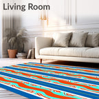 Bold Orange Aqua Striped Organic Waves Rug