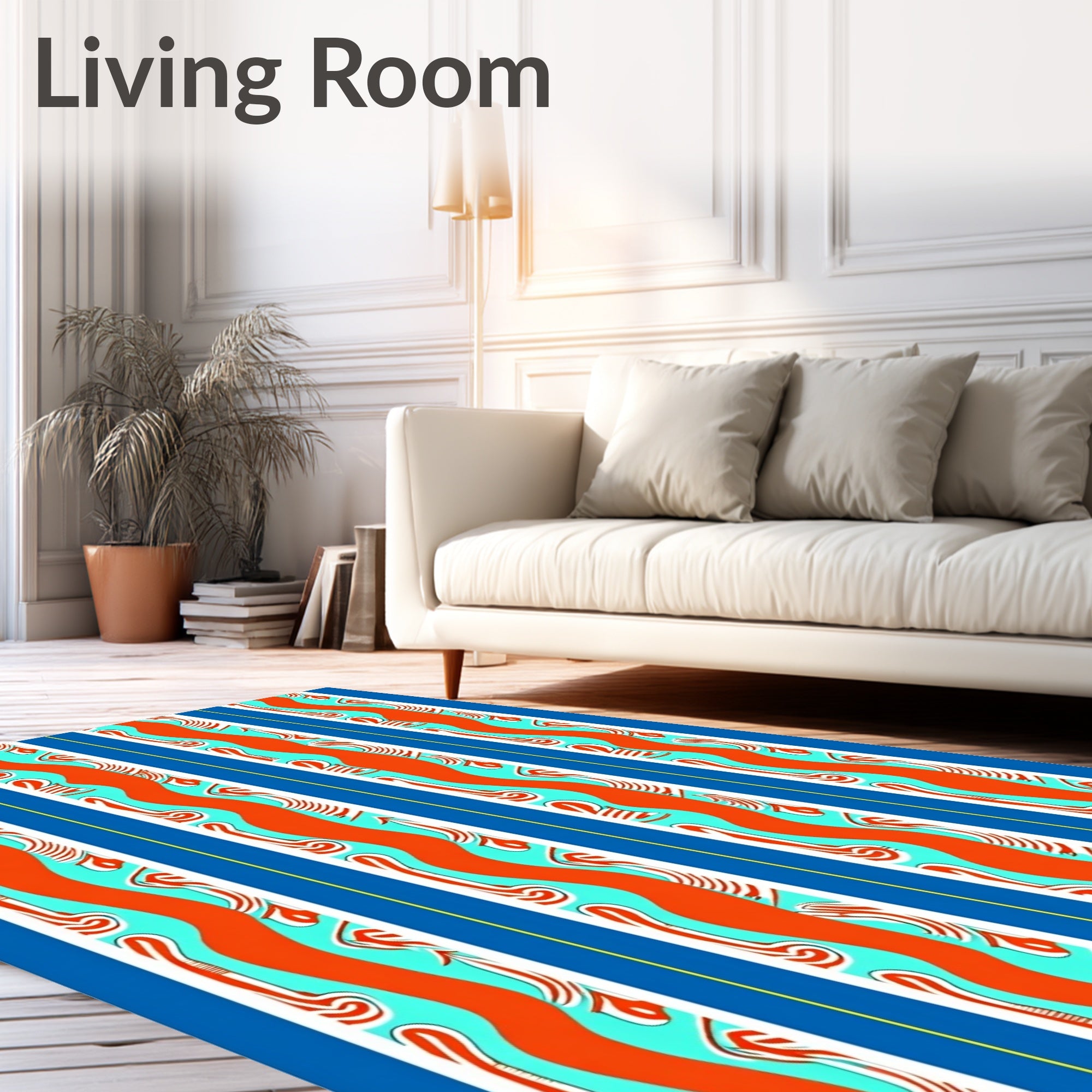 Bold Orange Aqua Striped Organic Waves Rug