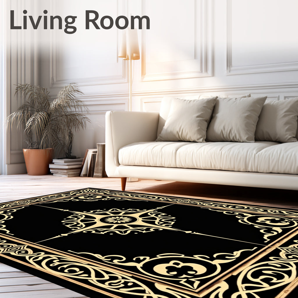 Black Gold Ornate Art Nouveau Rug