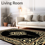 Black Gold Ornate Art Nouveau Rug