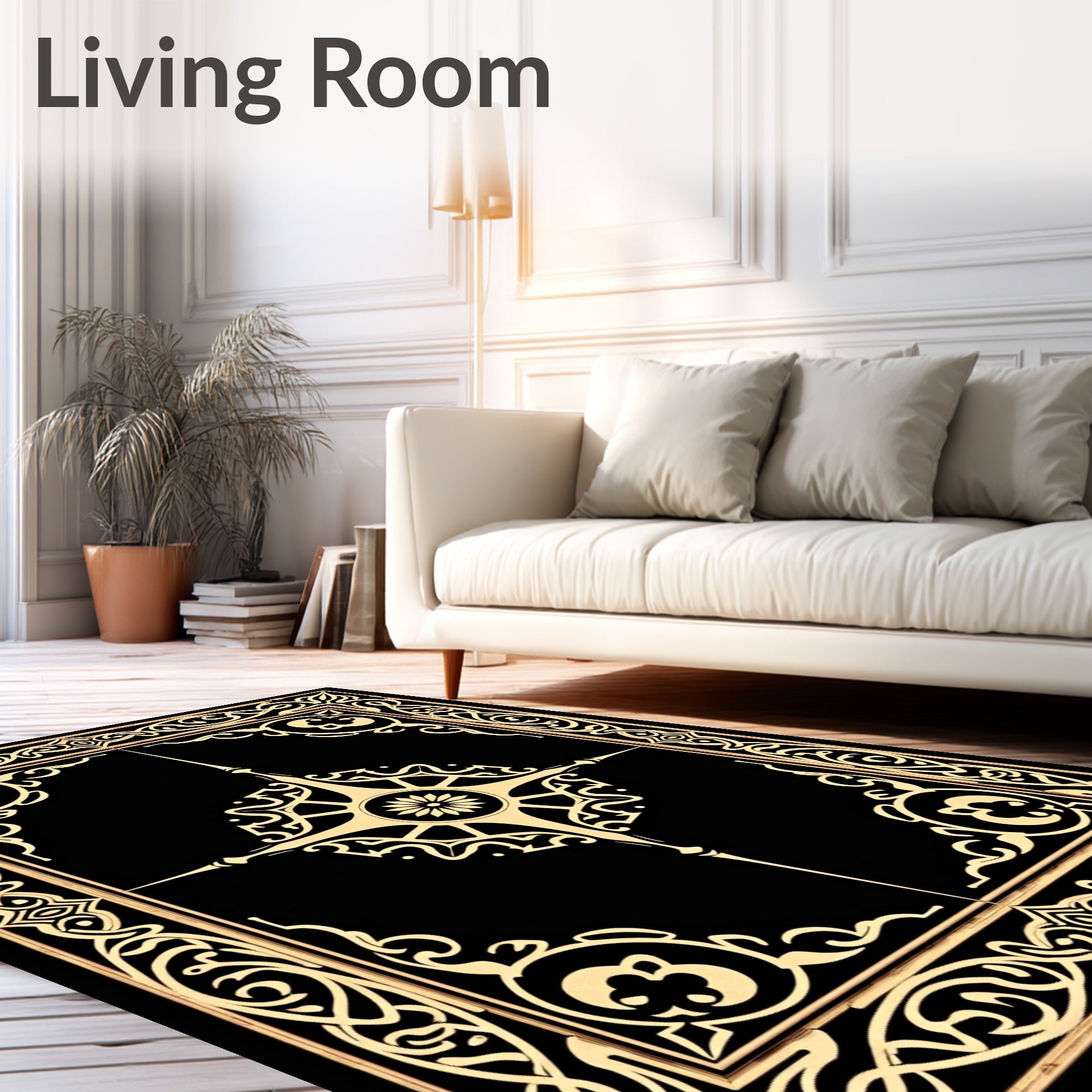 Black Gold Ornate Art Nouveau Rug