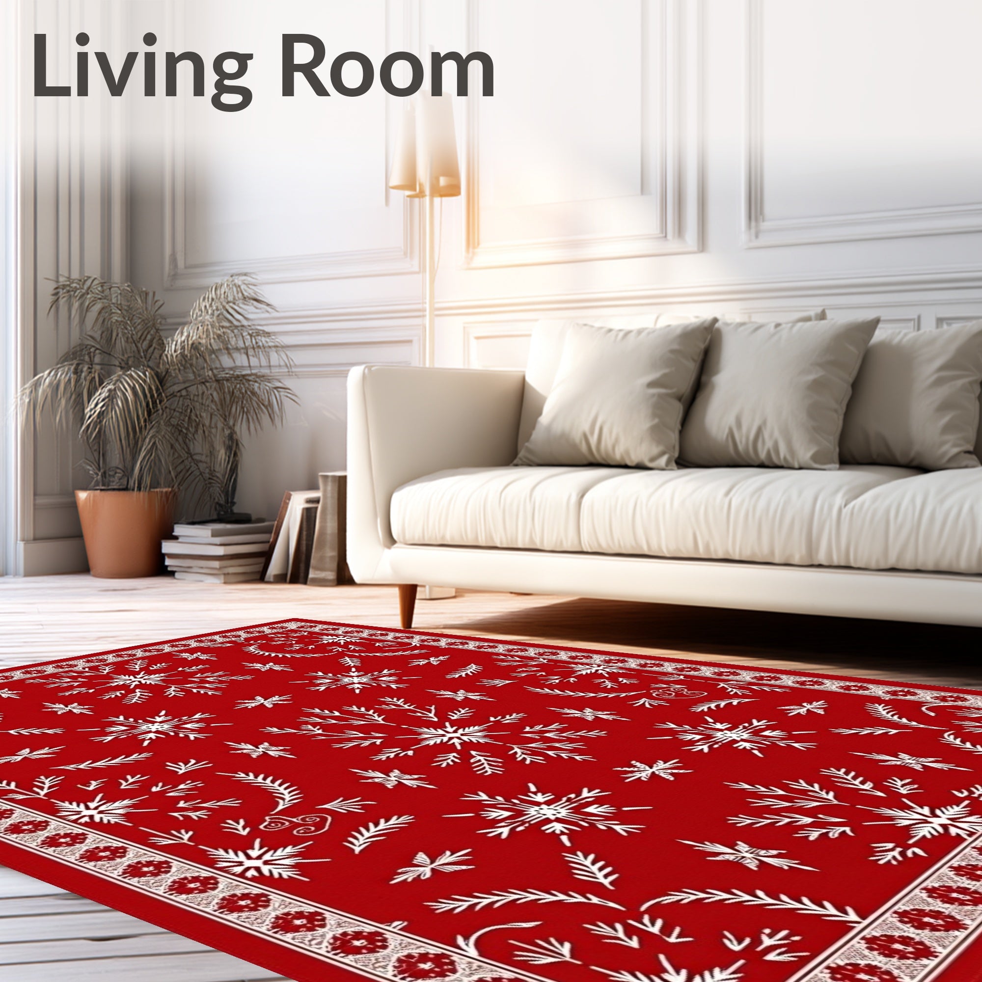 Vibrant Red Snowflake Winter Rug
