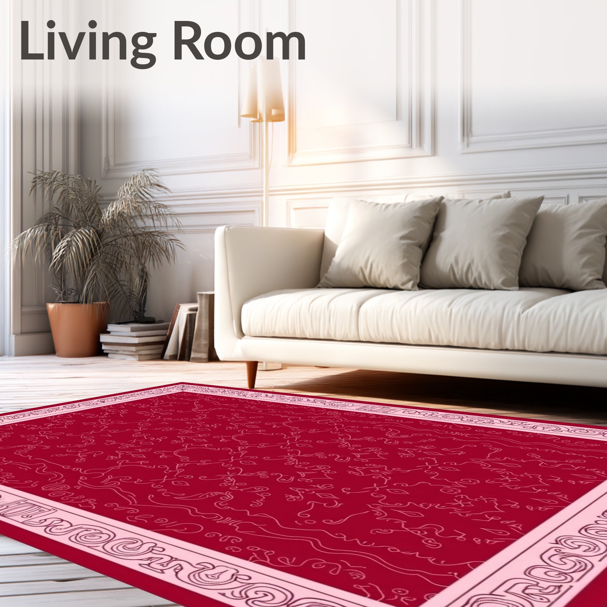 Regal Red Floral Scroll Border Rug