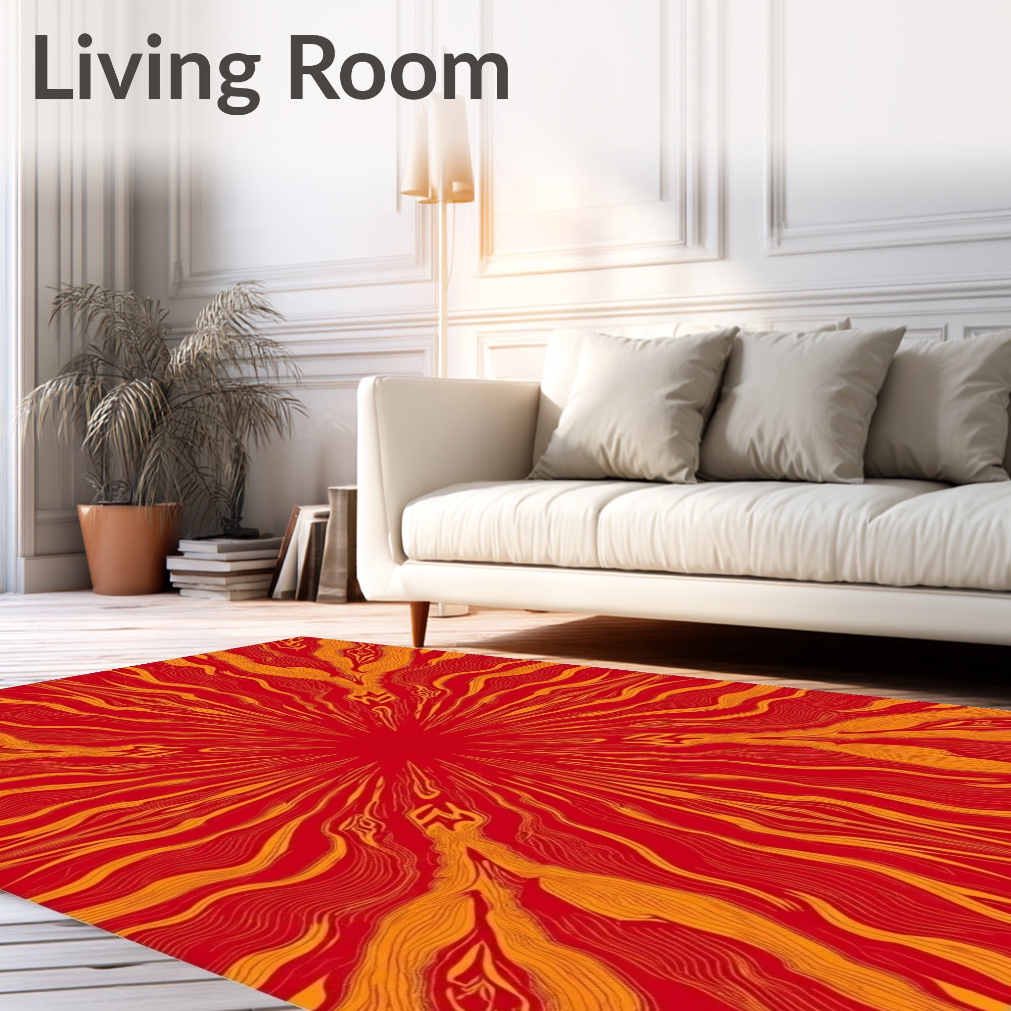Crimson Orange Radial Burst Rug