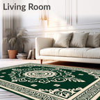 Emerald Green Cream Medallion Scroll Rug