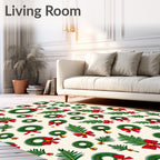 Festive Green Wreath Red Bow Collage Rug