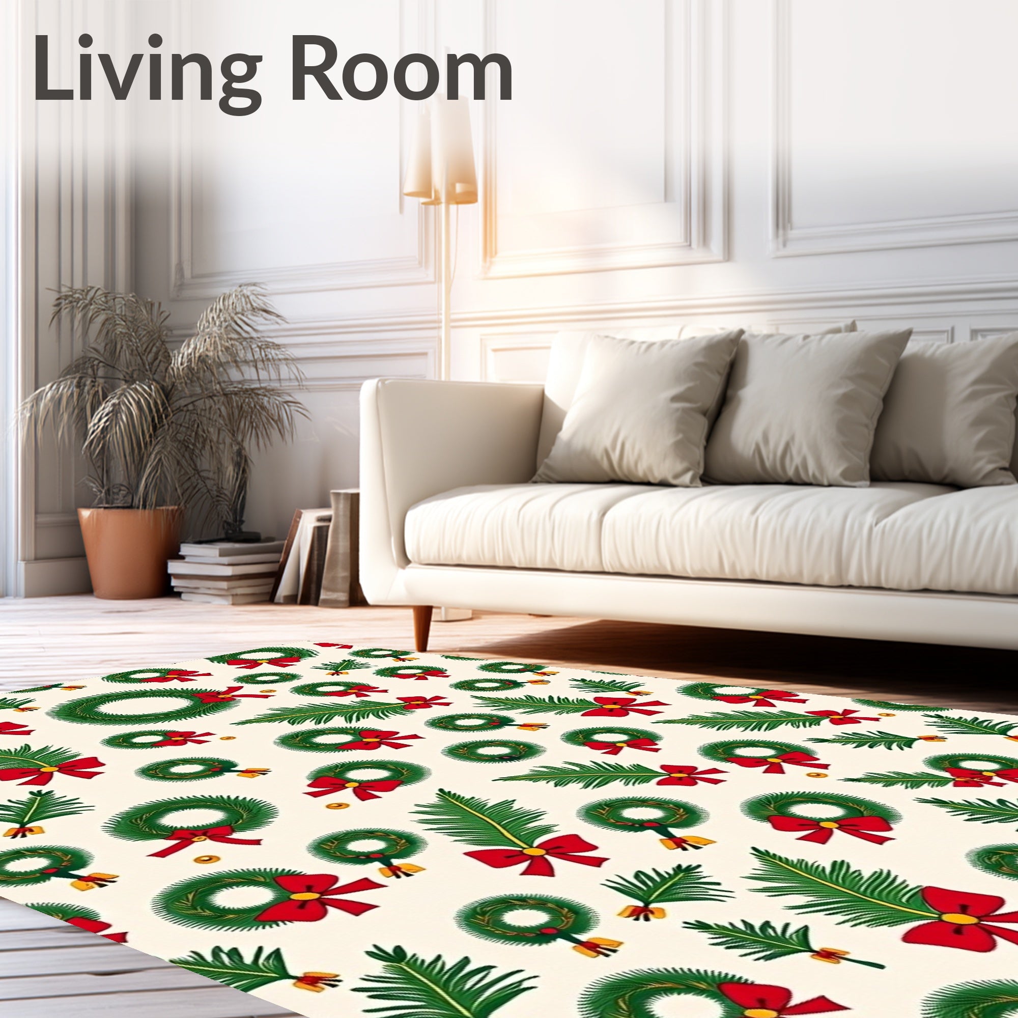 Festive Green Wreath Red Bow Collage Rug