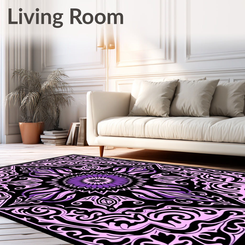 Purple Black Mandala Scroll Rug