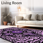 Purple Black Mandala Scroll Rug