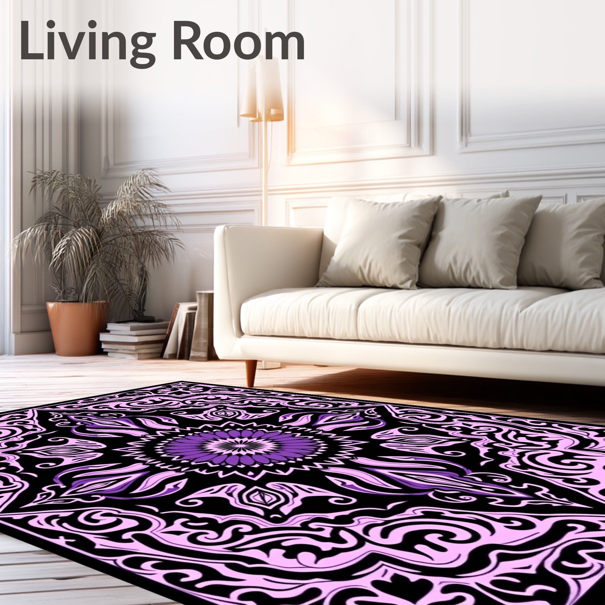 Purple Black Mandala Scroll Rug