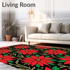 Festive Red Poinsettia Christmas Floral Rug