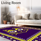 Bold Yellow Cat Purple Floral Rug