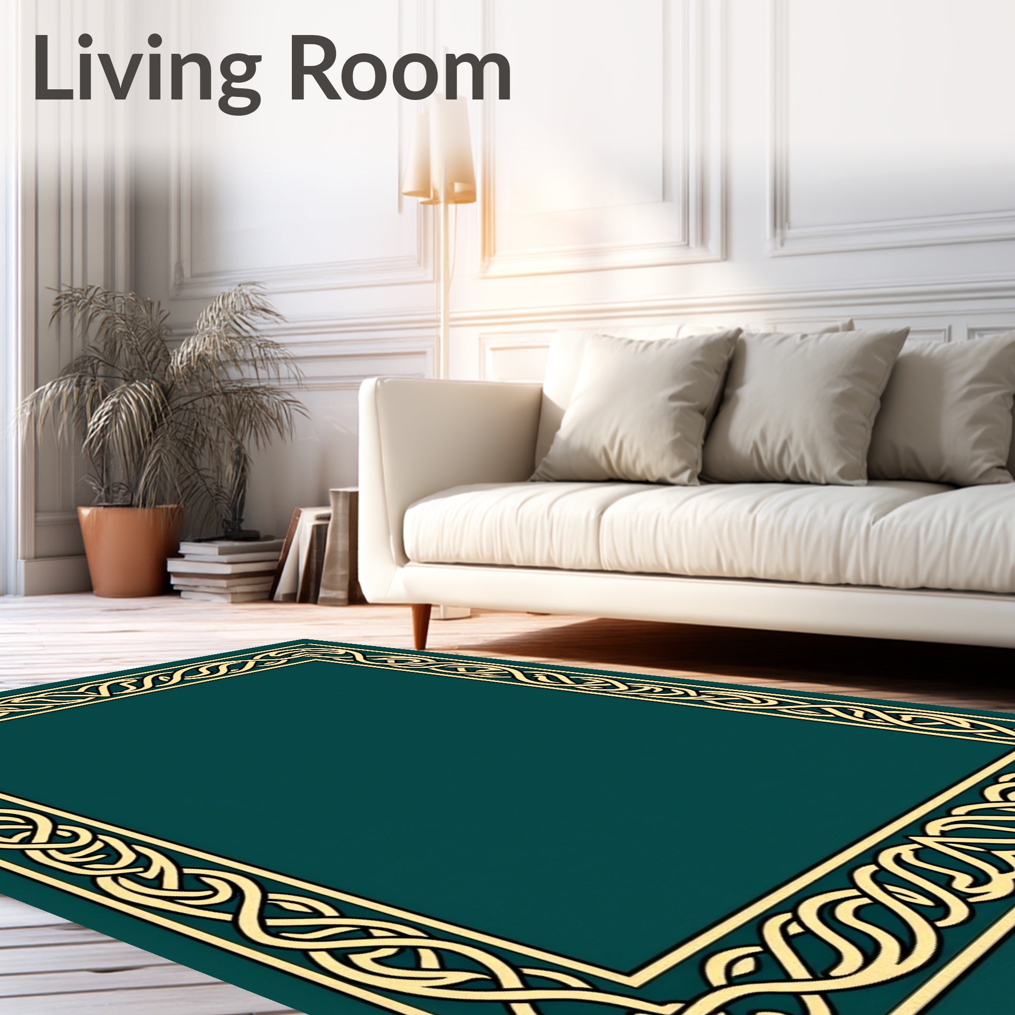 Deep Teal Ornate Intertwined Border Rug