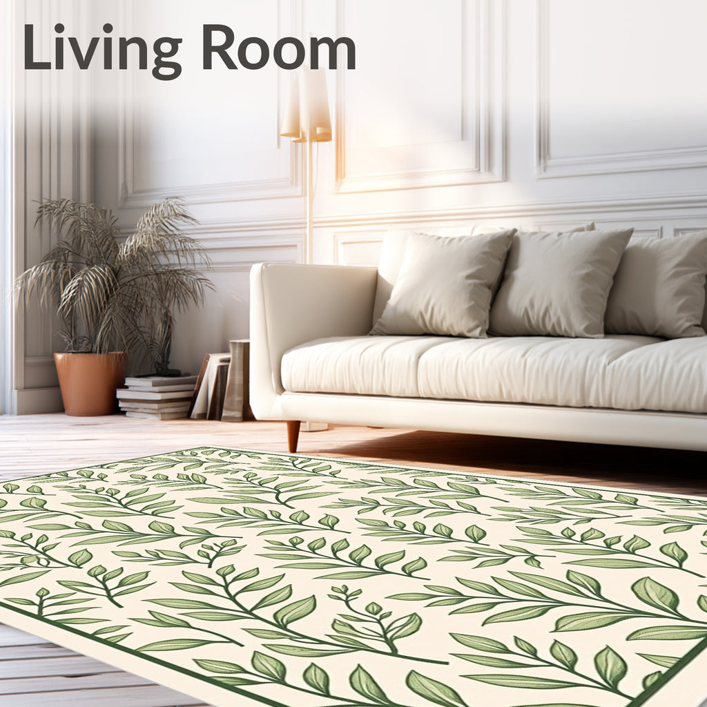 Delicate Green Leaf Botanical Arrangement Rug