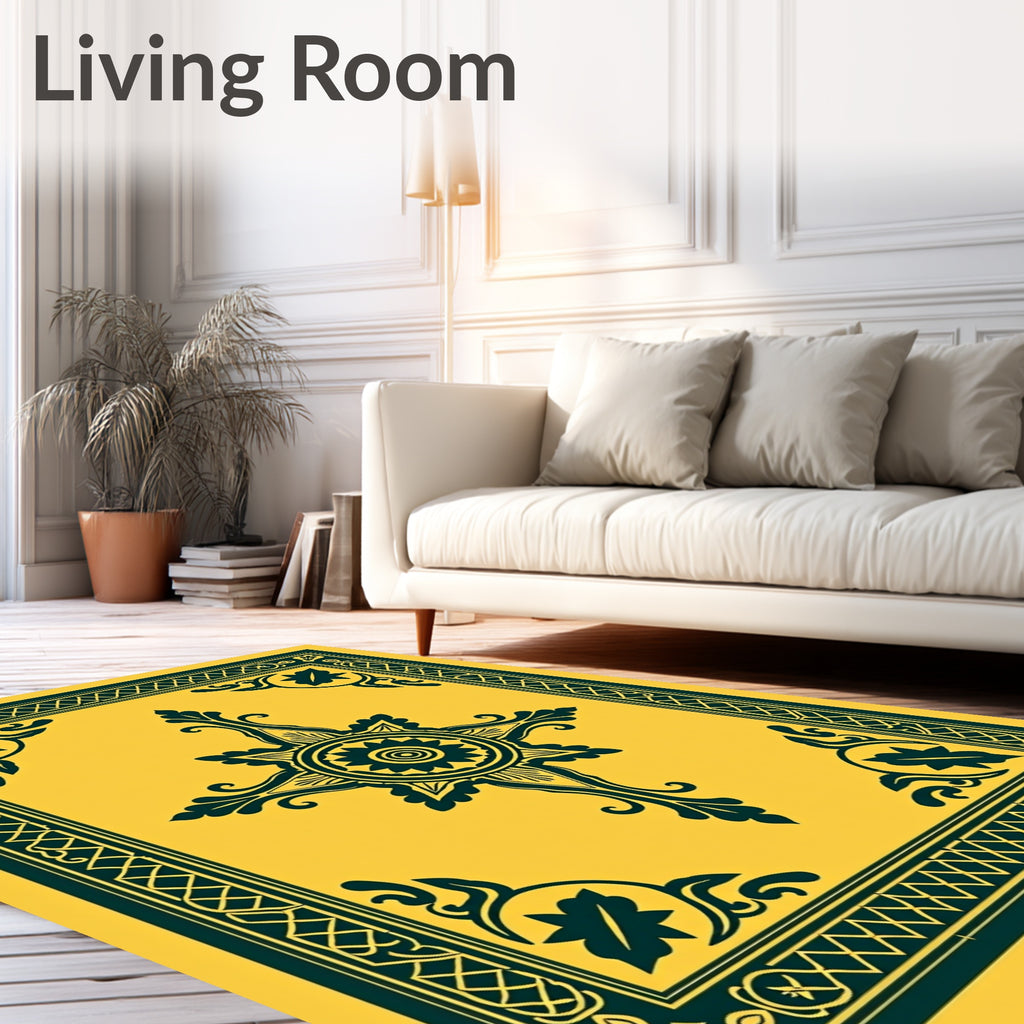 Golden Teal Intricate Floral Medallion Rug