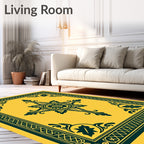 Golden Teal Intricate Floral Medallion Rug