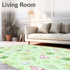 Charming Pink Green Bunny Spring Floral Rug