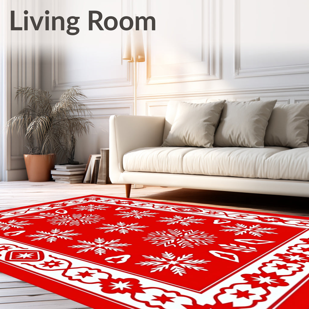 Festive Red Snowflake Star Border Rug