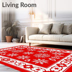 Festive Red Snowflake Star Border Rug