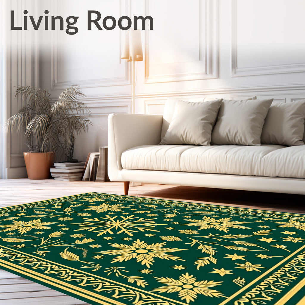 Emerald Golden Floral Snowflake Medallion Rug