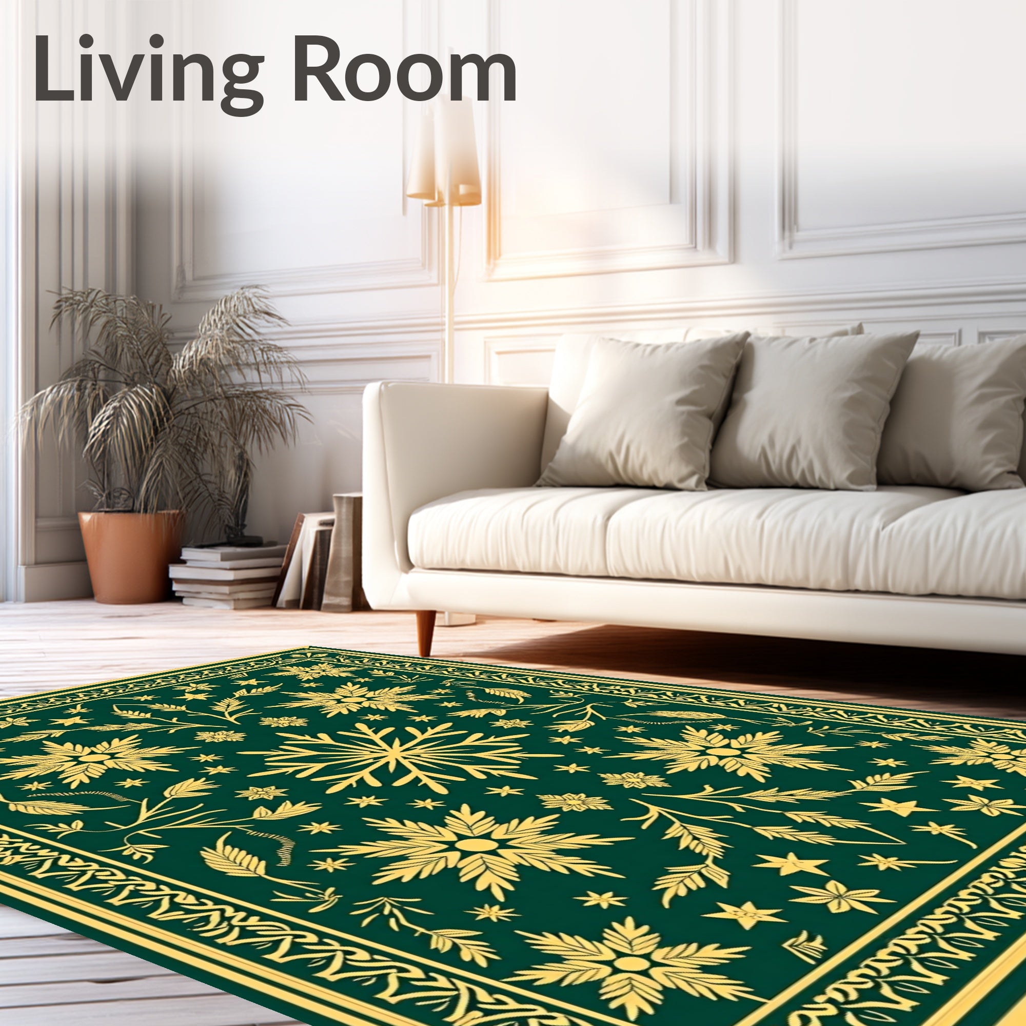 Emerald Golden Floral Snowflake Medallion Rug