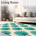 Teal Palm Frond Repeating Pattern Rug