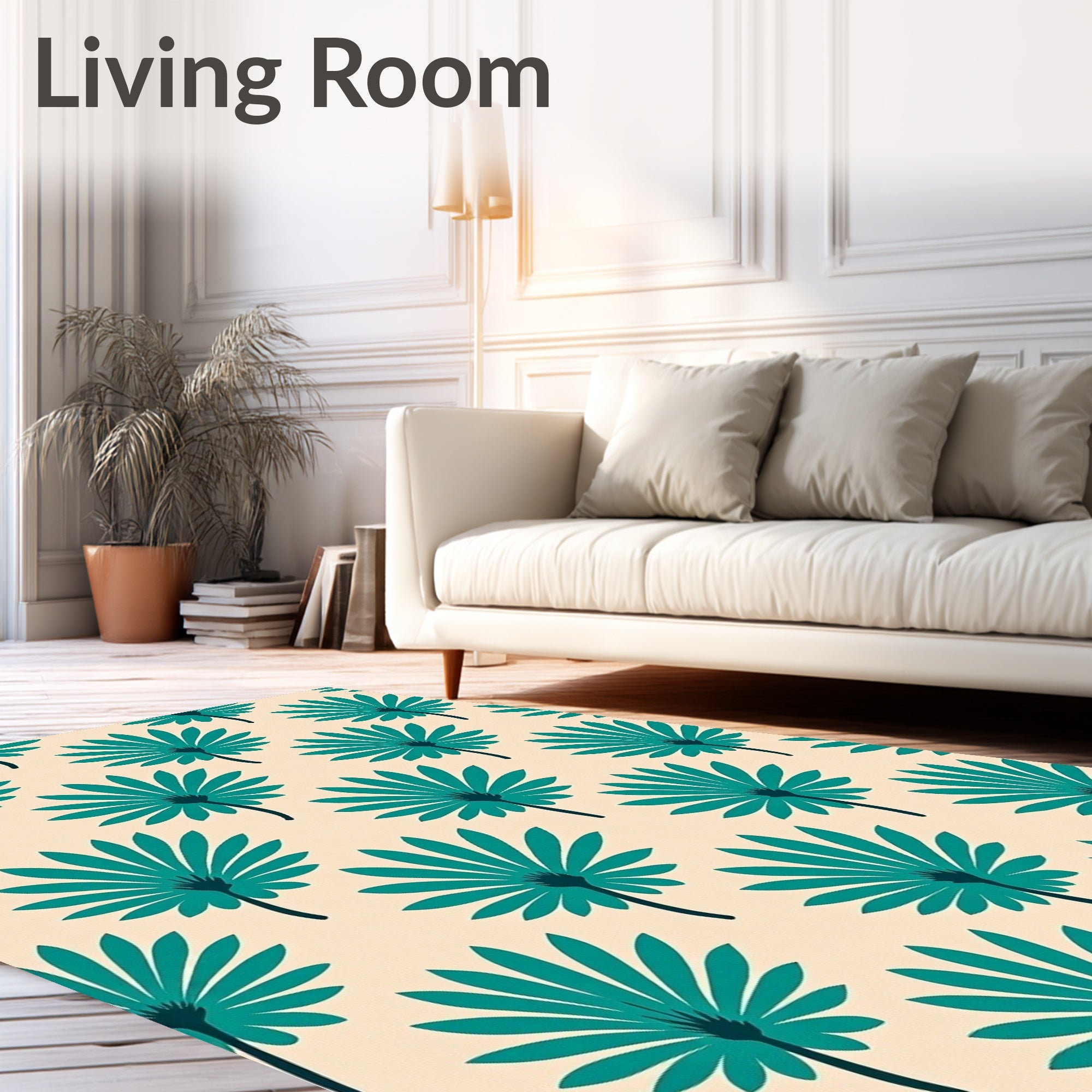 Teal Palm Frond Repeating Pattern Rug