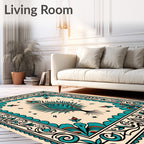 Teal Peacock Feather Floral Square Rug
