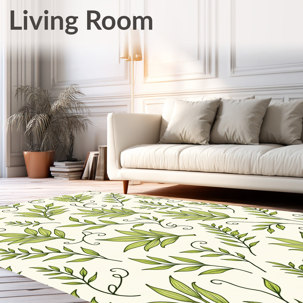 Light Green Foliage Twig Swirls Rug