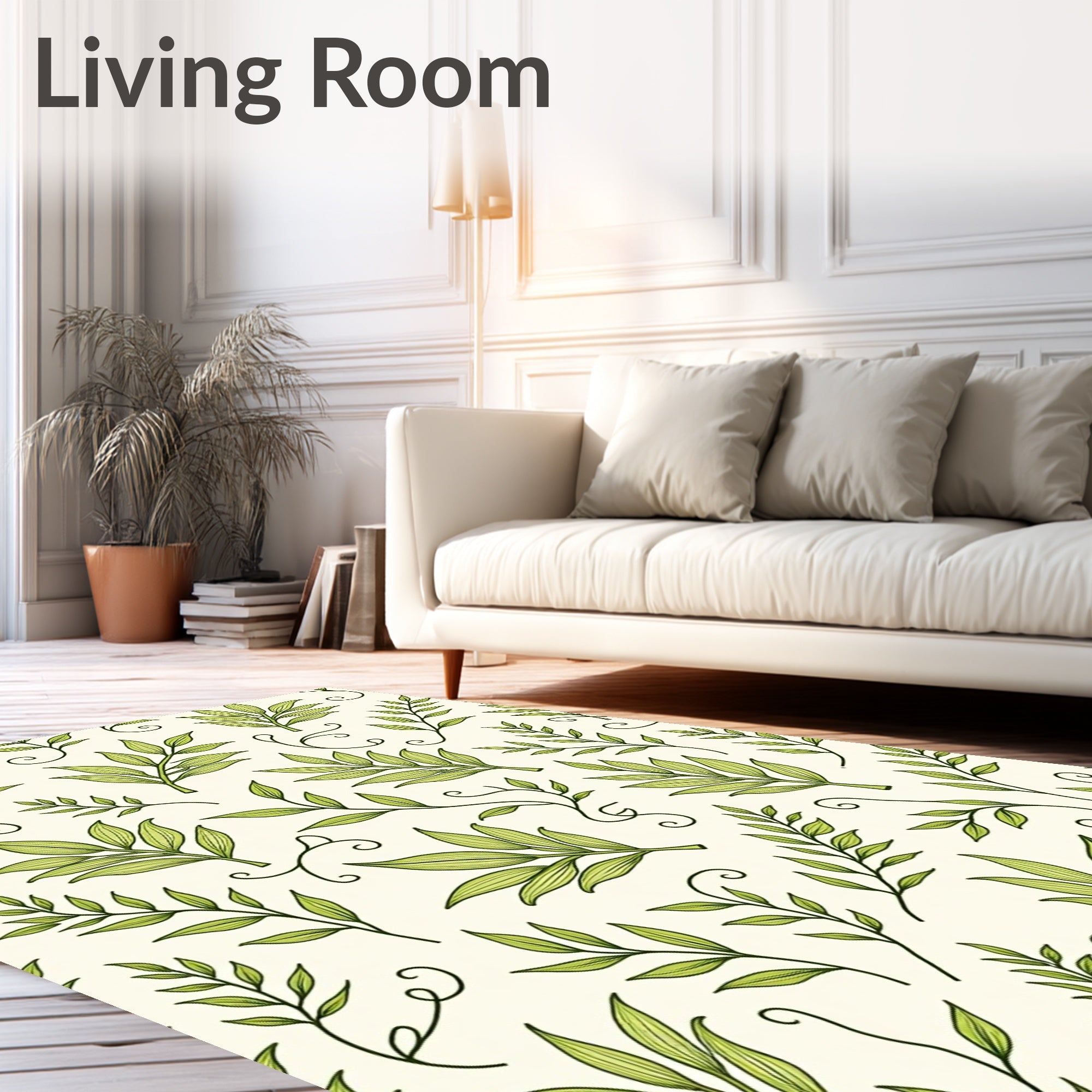 Light Green Foliage Twig Swirls Rug