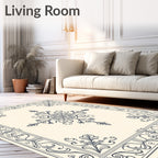 Ornate Blue Floral Medallion Frame Rug