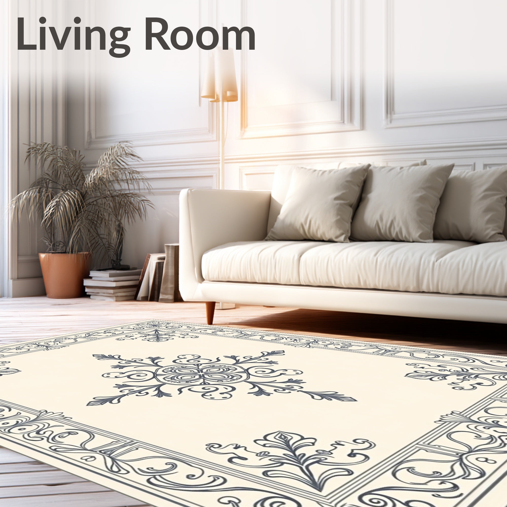 Ornate Blue Floral Medallion Frame Rug