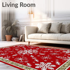 Red White Snowflake Winter Wonderland Rug