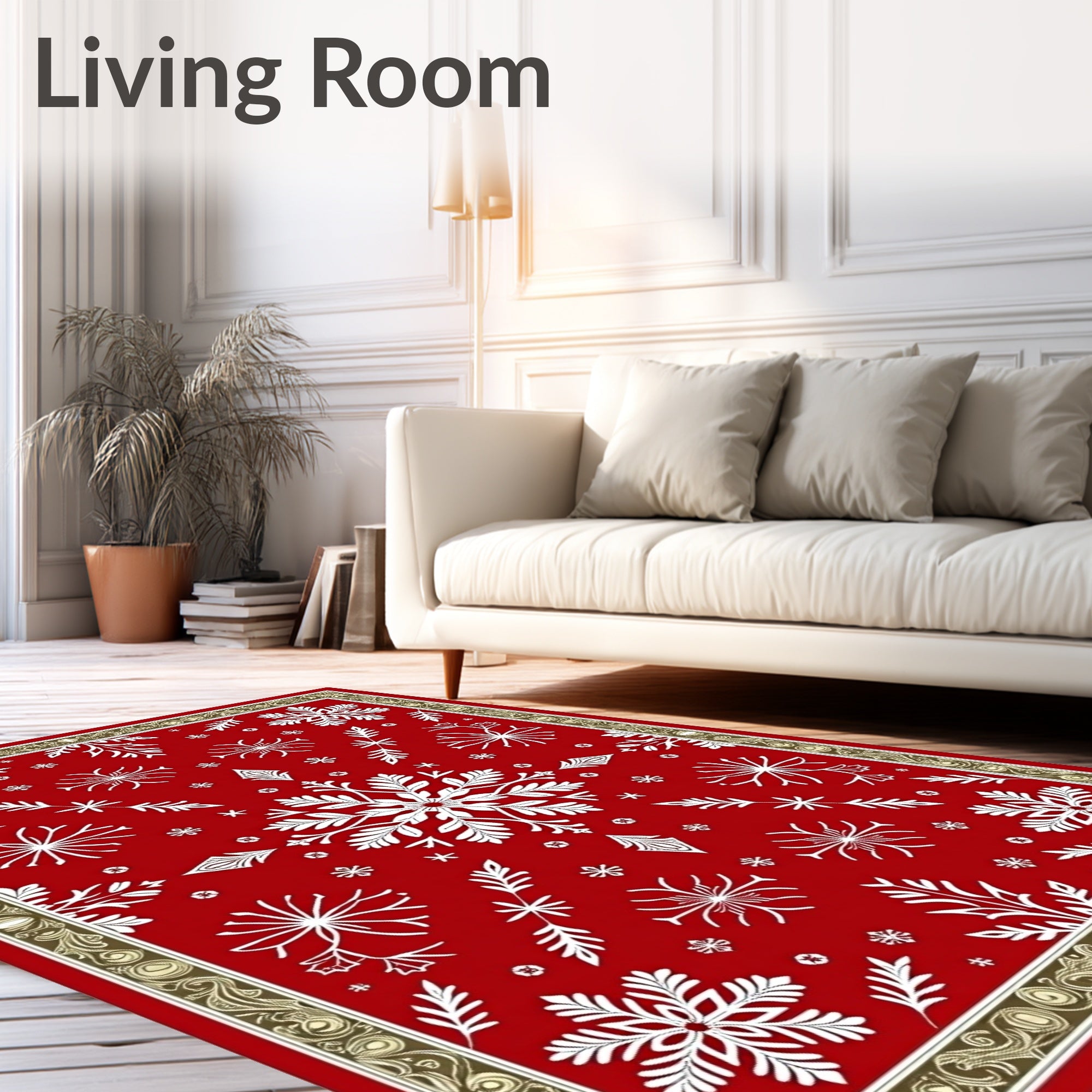 Red White Snowflake Winter Wonderland Rug