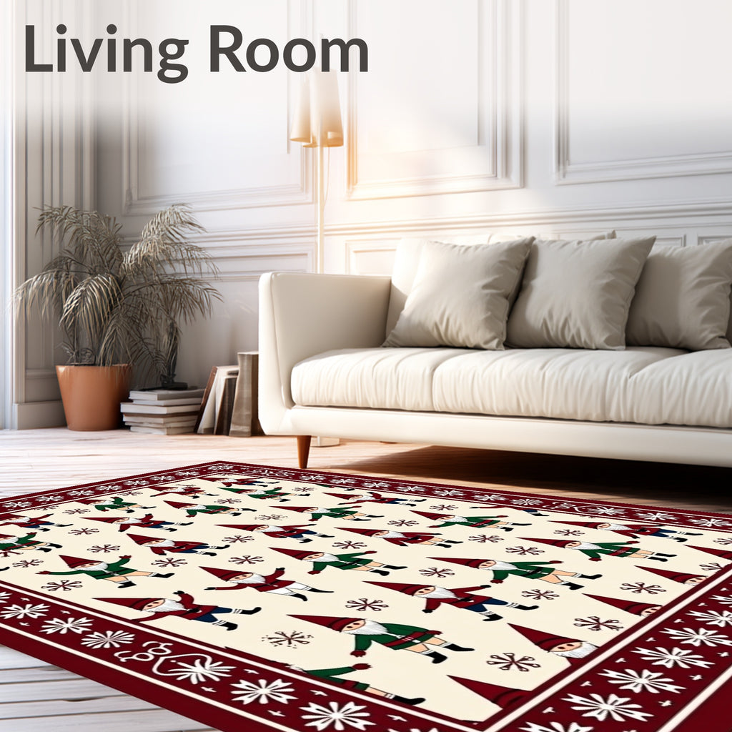 Crimson Green Gnome Snowflake Scatter Rug