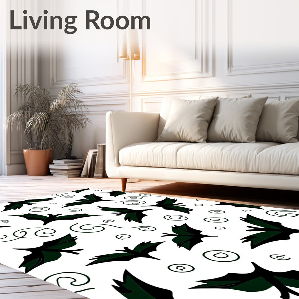 Dark Green Bat Swirl Whimsical Rug
