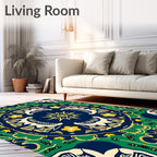 Navy Blue Yellow Floral Medallion Rug