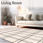 Cream Black Plaid Grid Lines Rug