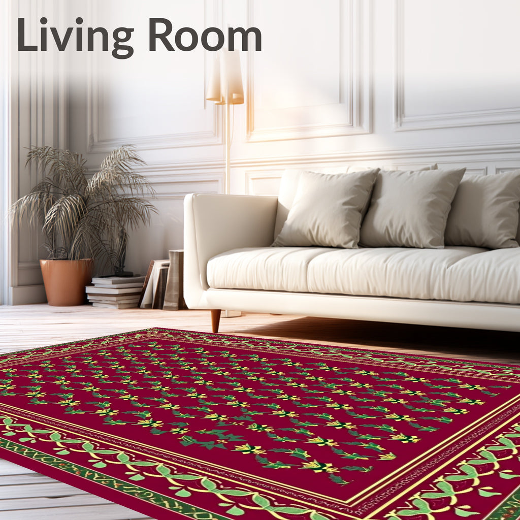 Crimson Laurel Leaf Scatter Rug
