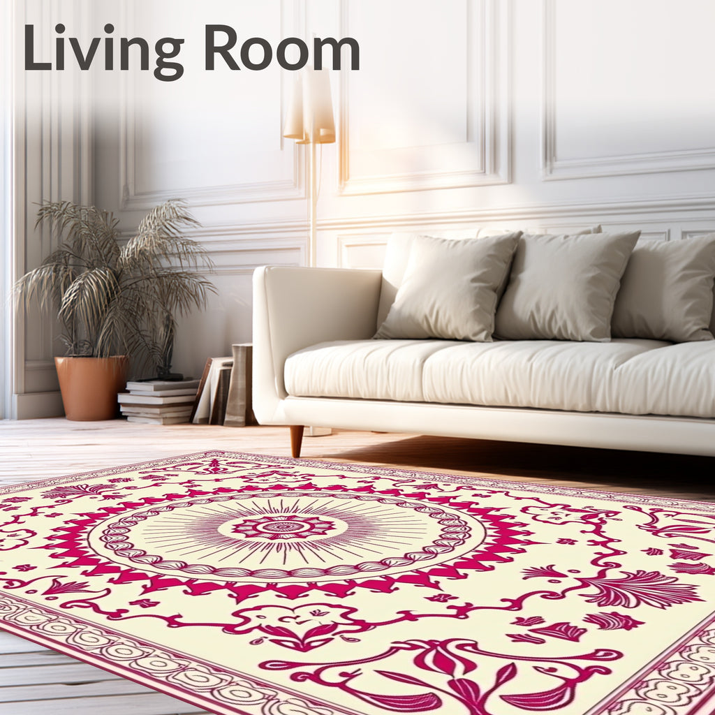 Crimson Floral Medallion Cream Rug