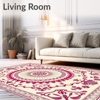 Crimson Floral Medallion Cream Rug