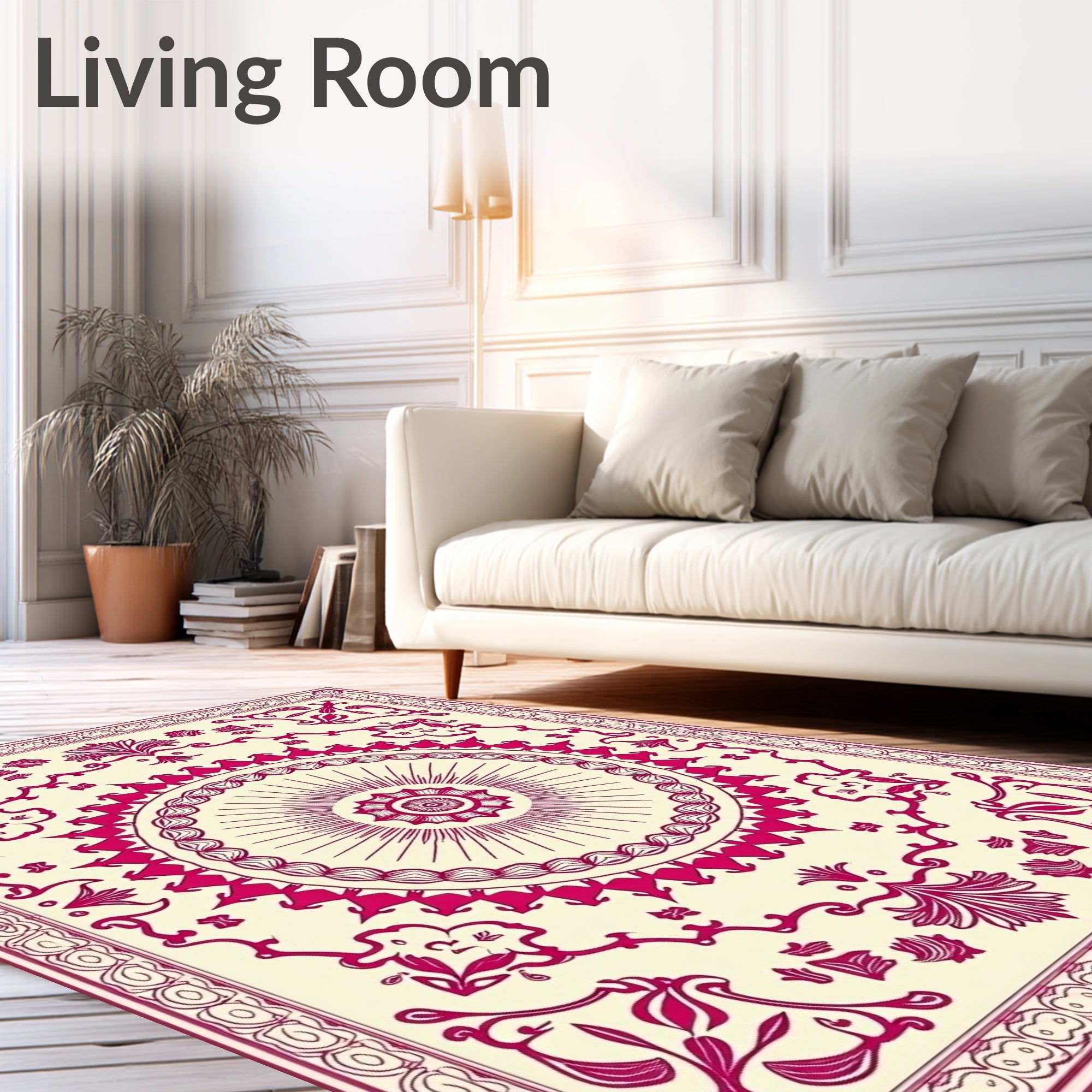 Crimson Floral Medallion Cream Rug