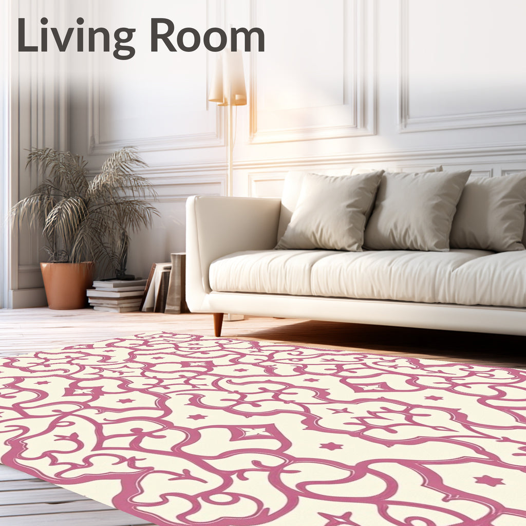 Pink Ivory Scrolling Vine Medallion Rug