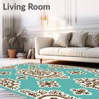 Vintage Cream and Teal Damask Medallion Rug