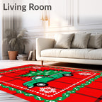 Red Plaid Evergreen Truck Snowflakes Rug