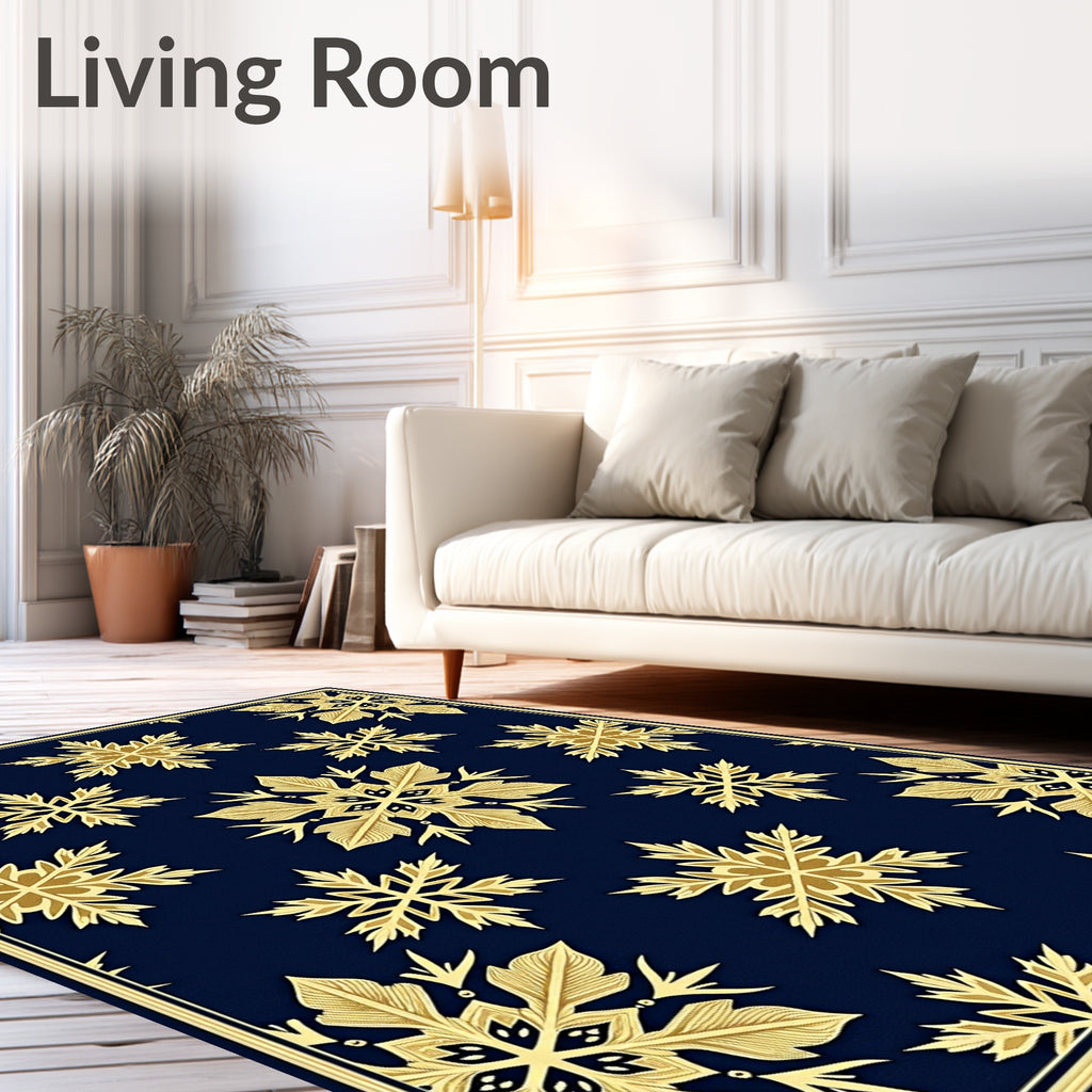 Golden Snowflake Navy Blue All-Over Rug