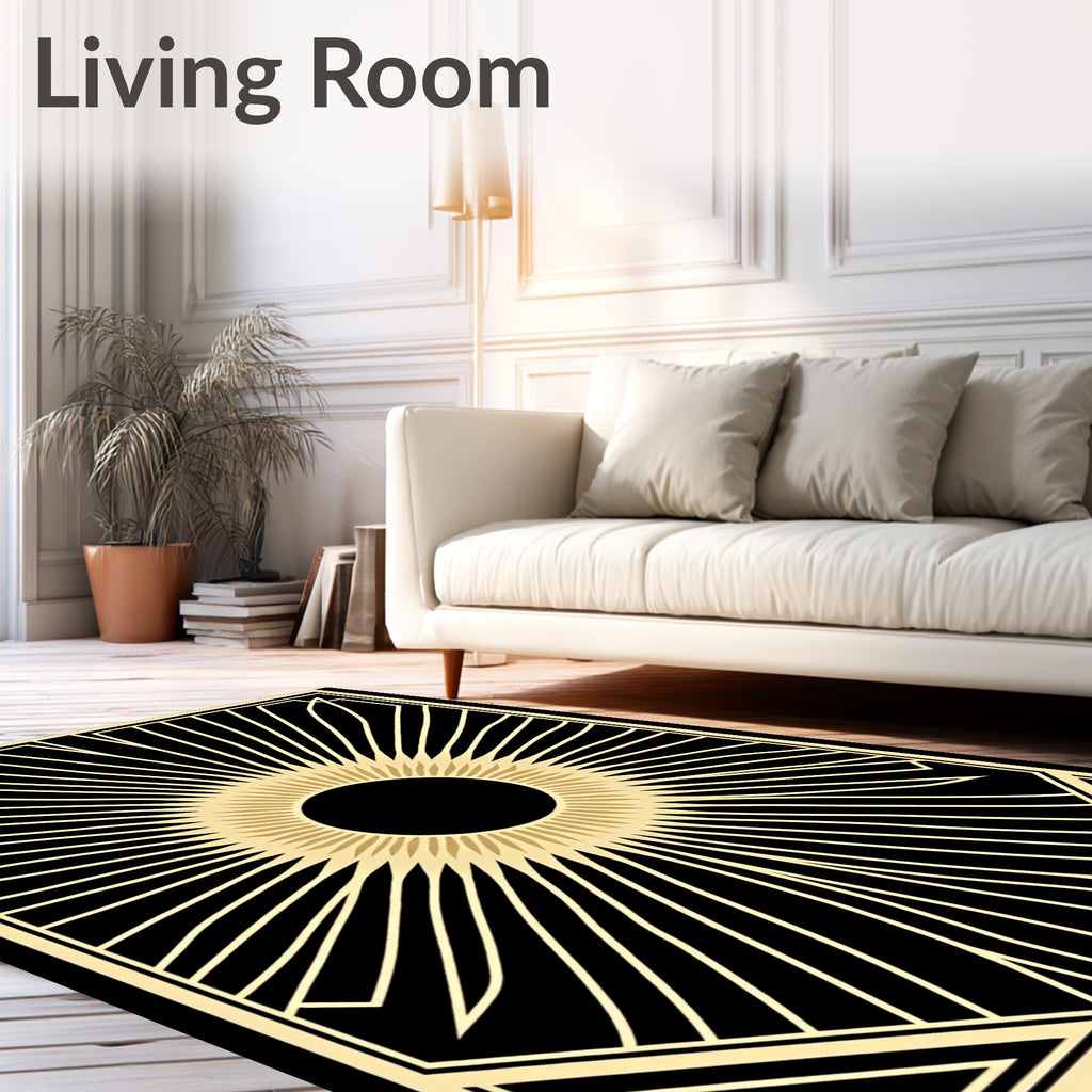Golden Sunburst Art Deco Geometric Rug