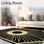 Golden Sunburst Art Deco Geometric Rug