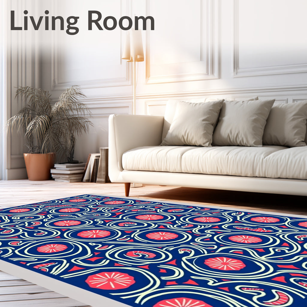 Navy Blue Pink Swirl Medallion Rug
